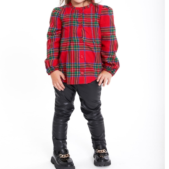 Holiday outfit plaid shirt & pleather pants - Picture 5 of 5